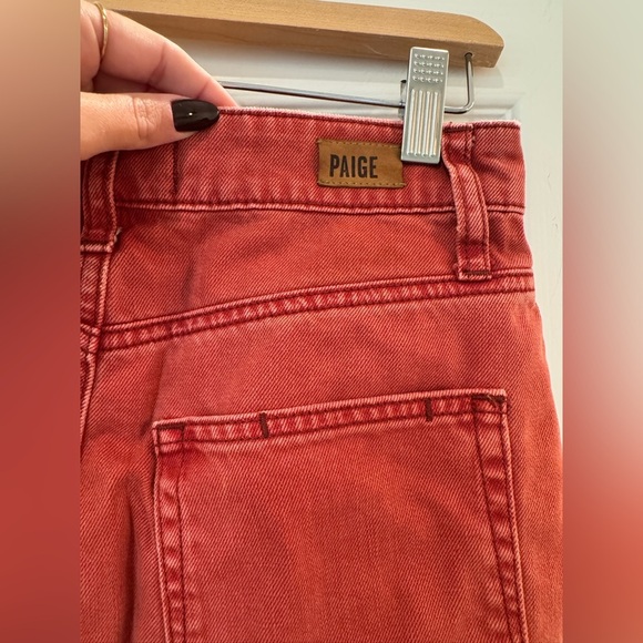 Paige Jeans Red Denim Mini Skirt Button Fly Frayed Hem - Picture 7 of 8